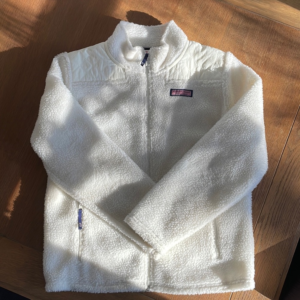 Vineyard Vines girls white/cream full zip sherpa